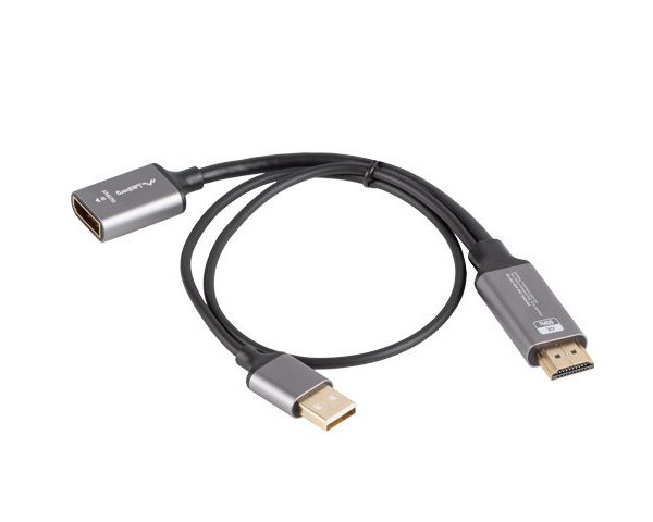 Lanberg HDMI (M) to Displayport (F) Adapter 4K on cable 20cm, Silver | AD-HD-DP-02