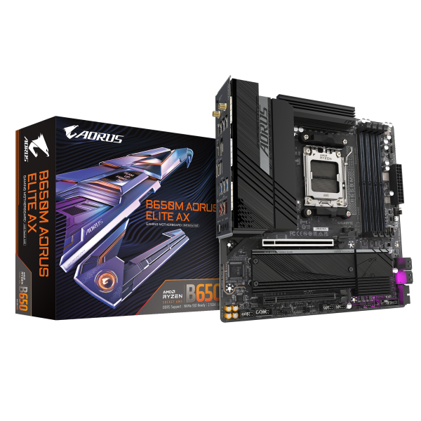 Gigabyte | B650M AORUS ELITE AX rev 1.3 | Processor family AMD | Processor socket AM5 | DDR5 DIMM | Supported hard disk drive interfaces SATA, M.2 | Number of SATA connectors 4