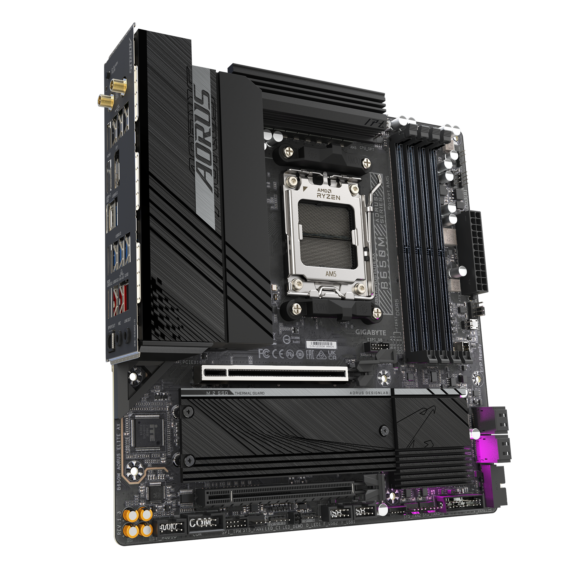 Gigabyte | B650M AORUS ELITE AX rev 1.3 | Processor family AMD | Processor socket AM5 | DDR5 DIMM | Supported hard disk drive interfaces SATA, M.2 | Number of SATA connectors 4 - Image 4