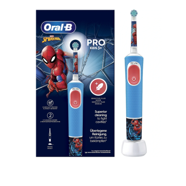 Oral-B | Electric Toothbrush | Vitality PRO Kids Spiderman | Rechargeable | For kids | Number of brush heads included 1 | Number of teeth brushing modes 2