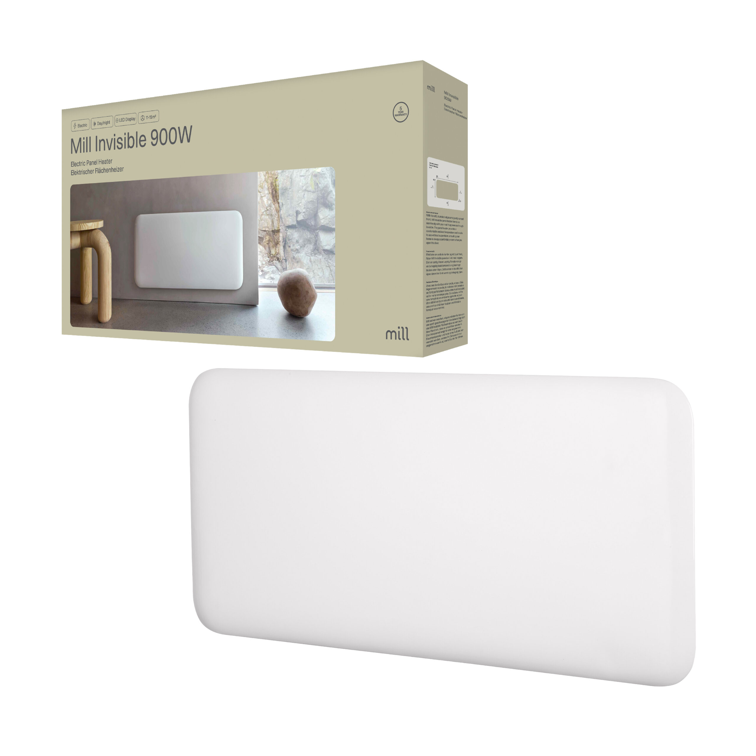 Mill | Heater | IB900DN Steel | Panel Heater | 900 W | Number of power levels 1 | Suitable for rooms up to 11-15 m² | White | N/A