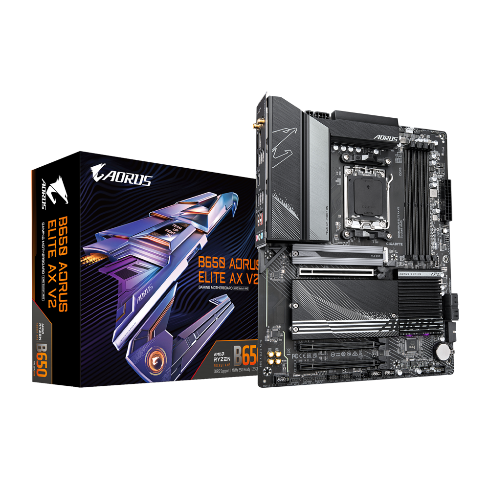 Gigabyte | B650 A ELITE AX V2 1.0 | Processor family AMD | Processor socket AM5 | DDR5 DIMM | Supported hard disk drive interfaces SATA, M.2 | Number of SATA connectors 4