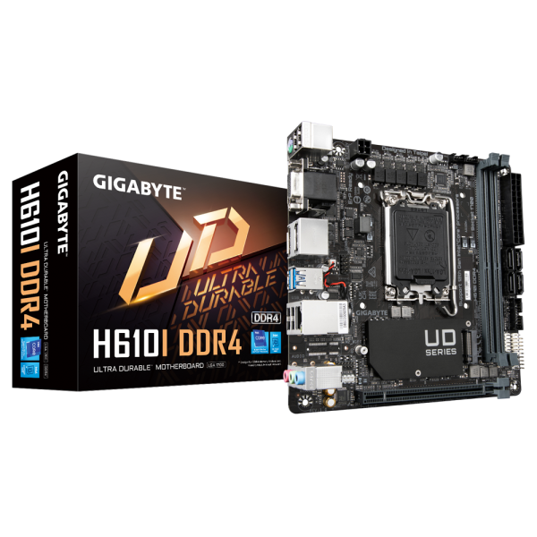 Gigabyte | H610I | Processor family Intel | Processor socket LGA1700 | DDR5 DIMM | Supported hard disk drive interfaces M.2, SATA | Number of SATA connectors 4