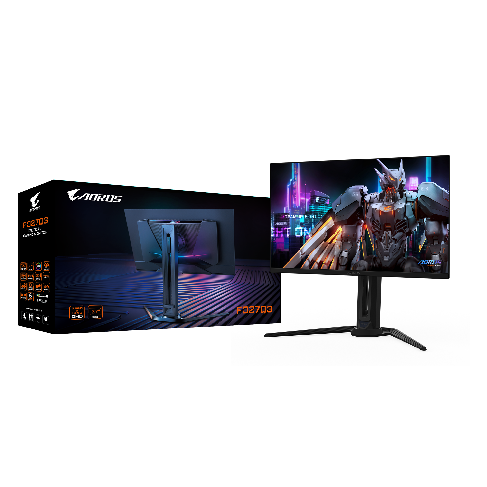 Gigabyte | Aorus Monitor | FO27Q3 EK1 | 27 " | OLED | QHD | 16:9 | 360 Hz | 0.03 ms | 2560 x 1440 pixels | 250 cd/m² | HDMI ports quantity 2 | Black | Warranty 36 month(s)