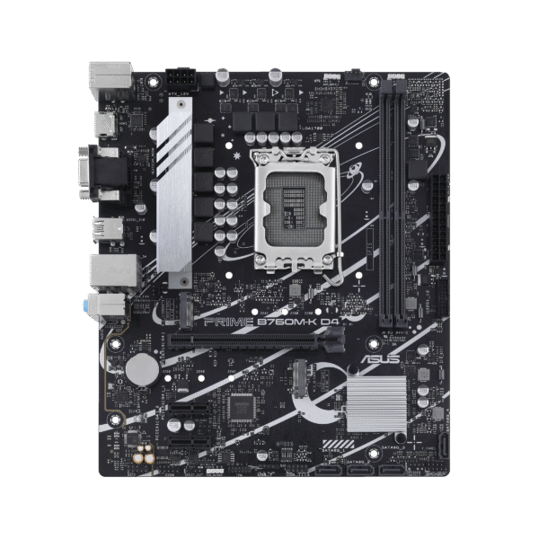 Asus PRIME B760M-K D4 Processor family Intel Processor socket  LGA1700 DDR4 DIMM Memory slots 2 Supported hard disk drive interfaces 	SATA, M.2 Number of SATA connectors 4 Chipset  Intel B760 mATX