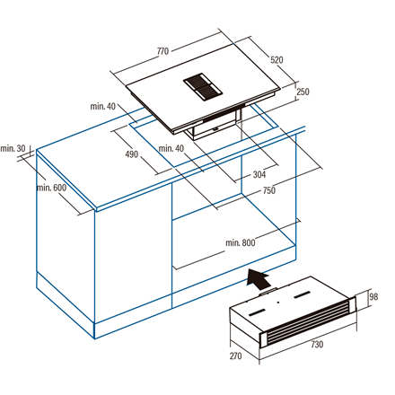CATA | IAS 770 | Induction hob with built-in hood | Number of burners/cooking zones 4 | Touch | Timer | Black - Image 6