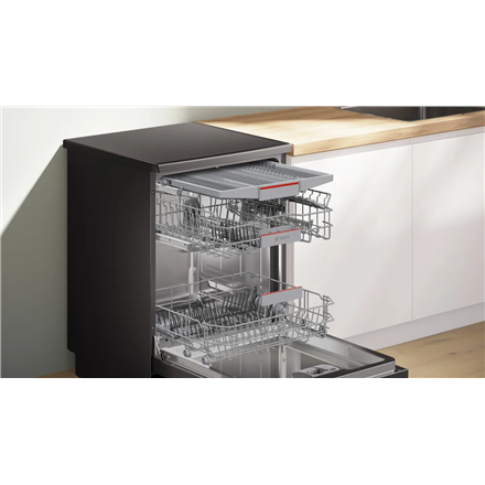 Dishwasher | SMS4EMC06E | Free standing | Width 60 cm | Number of place settings 14 | Number of programs 6 | Energy efficiency class B | Display | AquaStop function | Black inox - Image 6