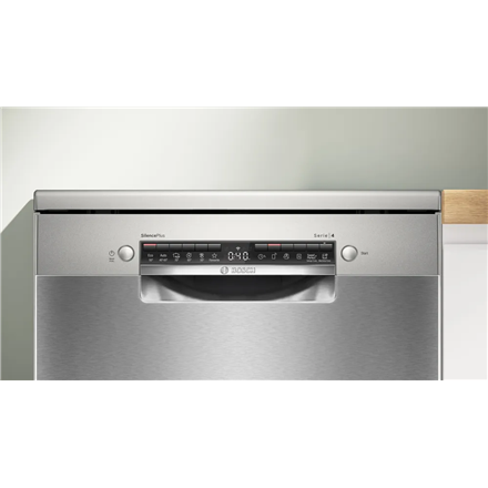 Dishwasher | SMS4EMI06E | Free standing | Width 60 cm | Number of place settings 14 | Number of programs 6 | Energy efficiency class B | Display | AquaStop function | Silver inox - Image 4