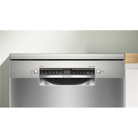 Dishwasher | SMS4HVI00E | Free standing | Width 60 cm | Number of place settings 14 | Number of programs 6 | Energy efficiency class D | Display | AquaStop function | Silver inox - Image 3