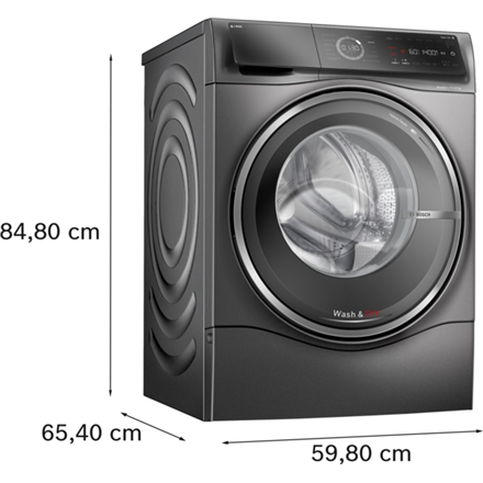 Bosch | Washing Machine | WNC254ARSN | Energy efficiency class A/D | Front loading | Washing capacity 10.5 kg | 1400 RPM | Depth 62.2 cm | Width 59.8 cm | LED | Drying system | Drying capacity 6 kg | Steam function | Dosage assistant | Grey - Image 3