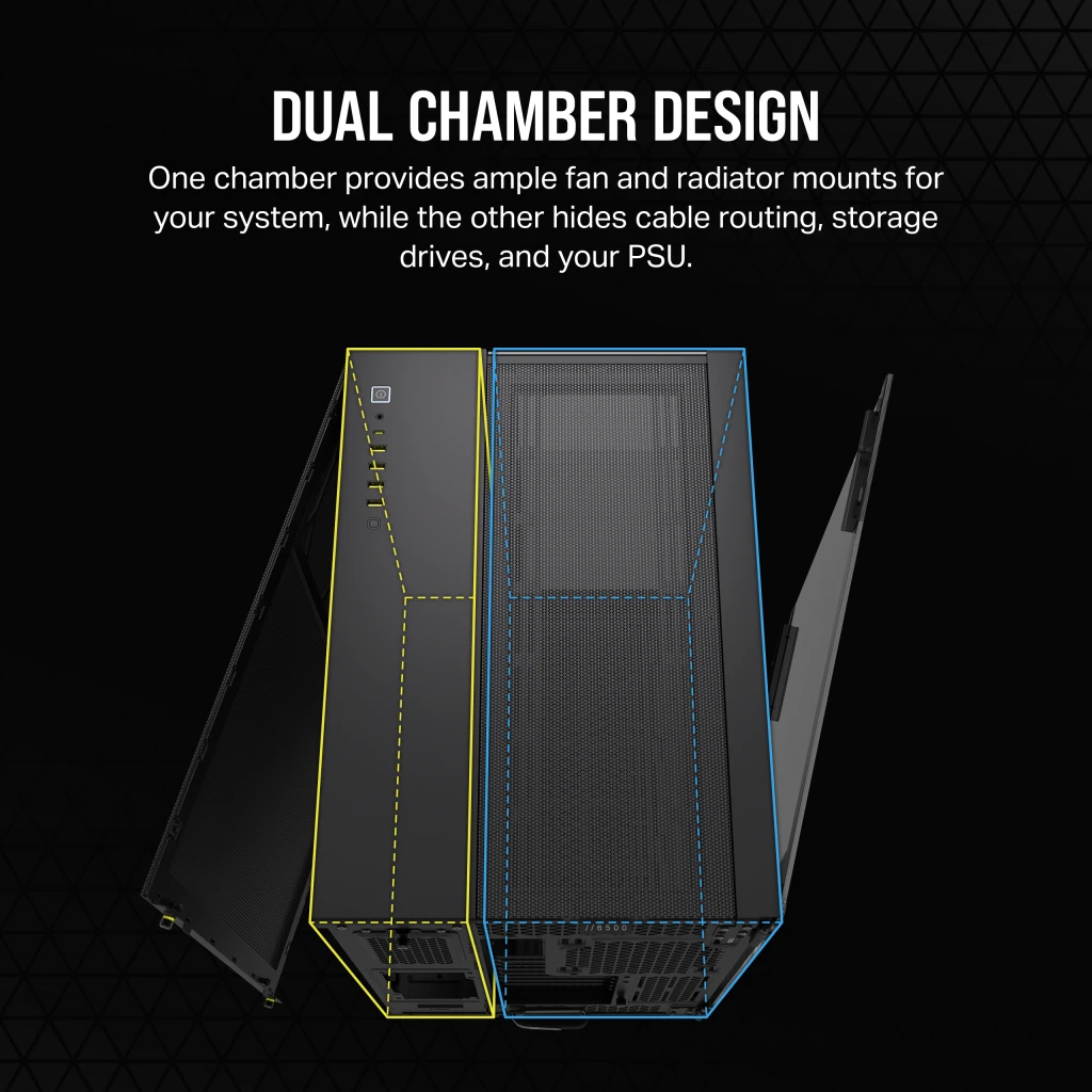 Corsair | Dual Chamber PC Case | 6500X | Black/Obsidian Aluminum | Mid-Tower | Power supply included No - Image 3