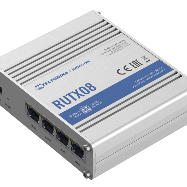 Industrial Router | RUTX08 | No Wi-Fi | 10/100/1000 Mbit/s | Ethernet LAN (RJ-45) ports 4 | Mesh Support No | MU-MiMO No | No mobile broadband | 1 | 24 month(s)