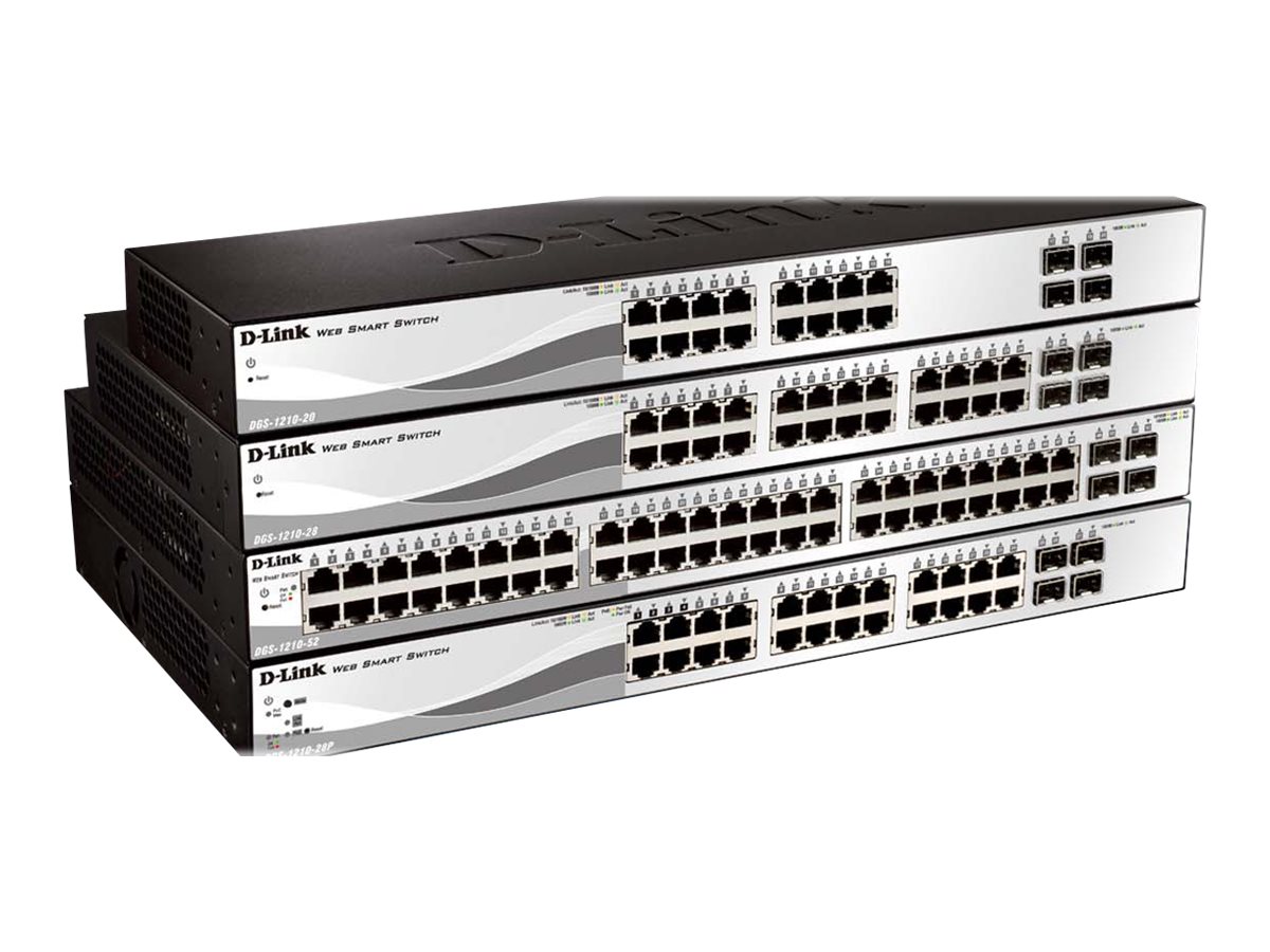 D-LINK DGS-1210-20, Gigabit Smart Switch with 16 10/100/1000Base-T ports and 4 Gigabit MiniGBIC (SFP) ports, 802.3x Flow Control, 802.3ad Link Aggregation, 802.1Q VLAN, 802.1p Priority Queues, Port mirroring,, Jumbo Frame support, 802.1D STP, ACL, LLDP, Cable Diagnostics, Auto Surveillance VLAN, Auto Voice VLAN, | D-Link | Managed L2 | Desktop | 24 month(s) - Image 2