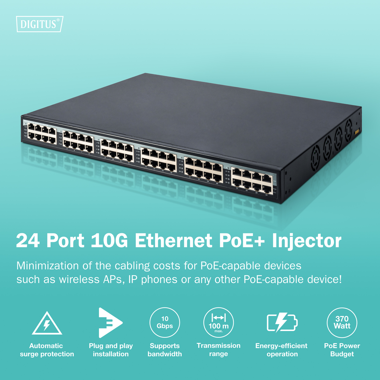 Digitus | 24 Port 10G Ethernet PoE+ Injector, 802.3at, 370 W | DN-95117 - Image 10