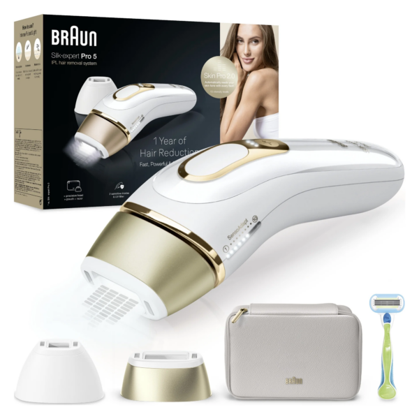 Braun Epilator | PL5152 Silk-expert Pro 5 | Bulb lifetime (flashes) 400.000 | Number of power levels 10 | Gold/White