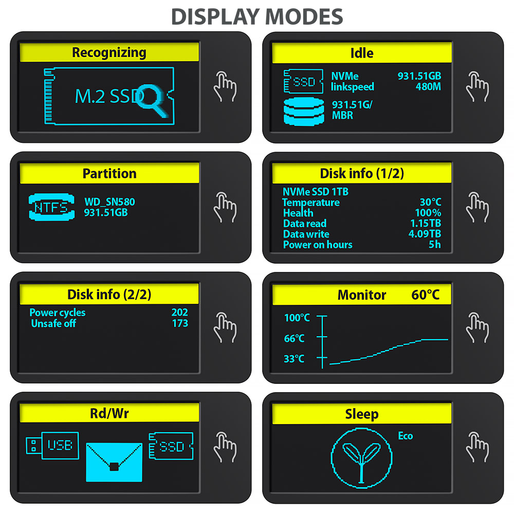 AXAGON External USB-C 10Gbps metal box with info display for M.2 NVMe and SATA SSD | EEM2-SD2 - Image 4