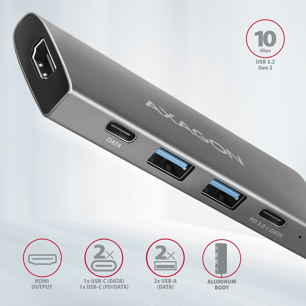AXAGON Multi-port USB-C 10Gbps hub, 13cm | HMC-5G21 - Image 4