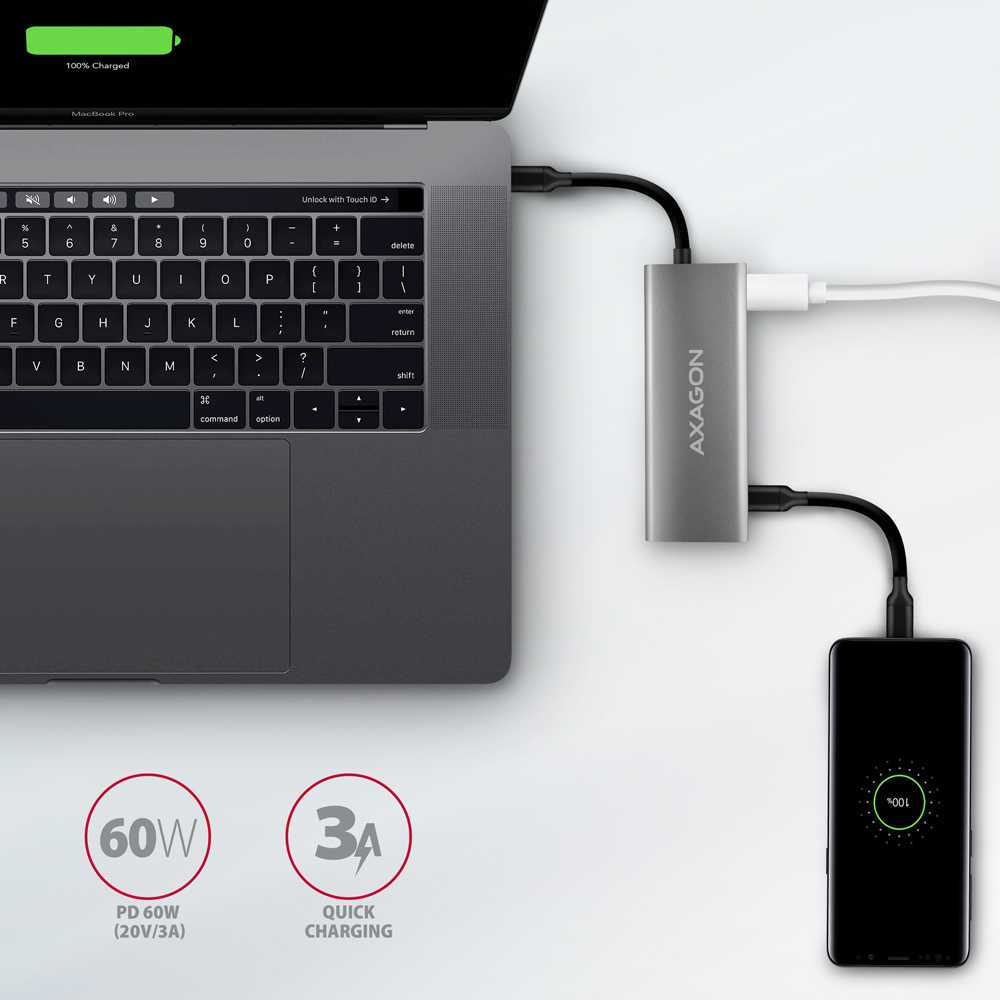 AXAGON Multi-port USB-C 10Gbps hub, 13cm | HMC-5G21 - Image 8