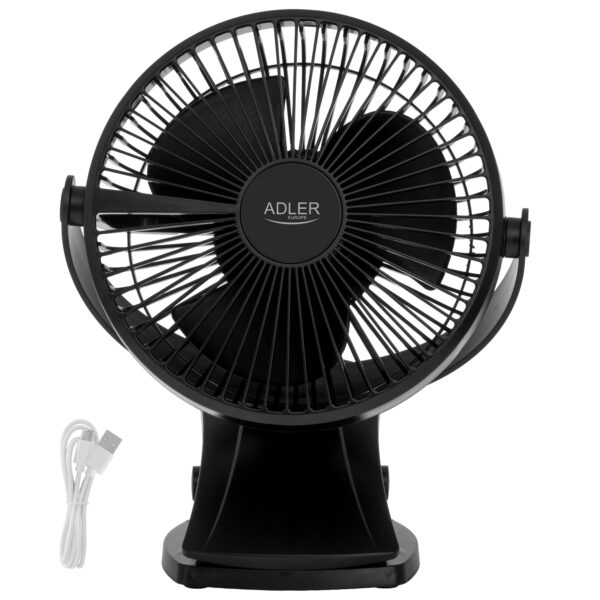 Adler Rechargeable Clip-on Desk Fan | AD 7342 | Table Fan | Black | Diameter 15.5 cm | Number of speeds 3 | Oscillation | 5 W