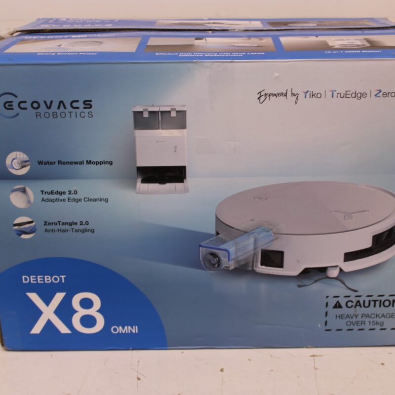SALE OUT. Ecovacs DEEBOT X8 OMNI Vacuum cleaner, Robot, Wet&Dry, 18000Pa, TruEdge 2.0, AIVI 3D 3.0, YIKO-GPT, White+Auto-empty station | SALE OUT. SALE OUT. Ecovacs | Robotic Vacuum Cleaner | DEEBOT X8 OMNI | Wet&Dry | Lithium-Ion | 5200 mAh | Dust capacity 0.22 L | 17000 Pa | White | DAMAGED PACKAGING, USED, DIRTY, SCRATCHES