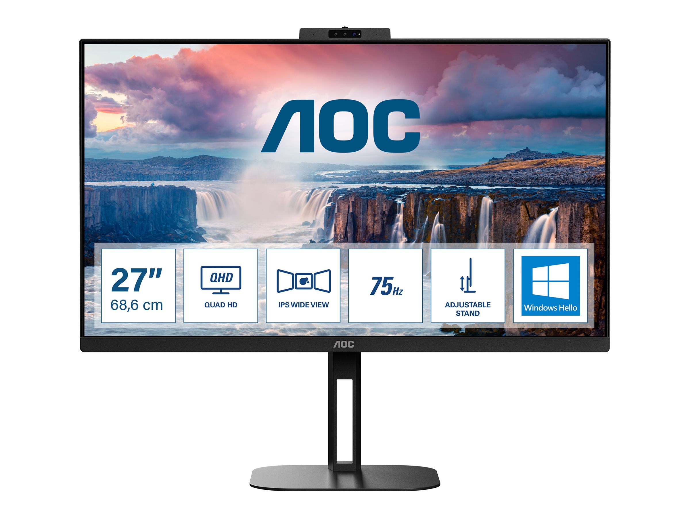 AOC | Q27V5CW/BK | 27 " | IPS | QHD | 16:9 | 75 Hz | 4 ms | 2560 x 1440 pixels | 300 cd/m² | HDMI ports quantity 1 | Black - Image 2