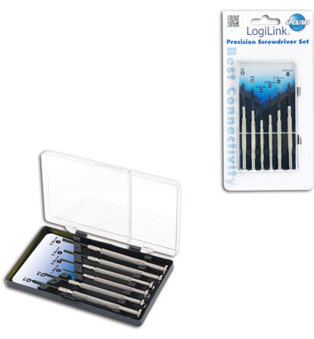 Logilink | Small Screwdriver Set, 6pcs | Incl. transport boxThe set includes1x slot driver 1.4 mm1x slot driver 2.0 mm1x slot driver 2.4 mm1x slot driver 3.0 mm1x Cross slot driver 0 mm1x Cross slot driver 1 mm