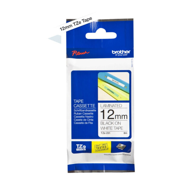 Brother | TZ-231 Laminated Tape | Black on White | TZe | 8 m | 1.2 cm