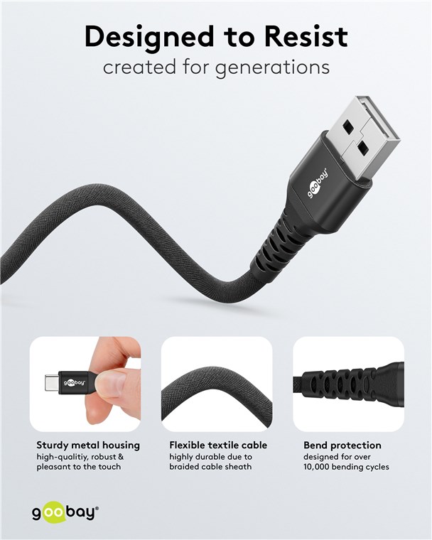 Goobay | USB-C to USB-A Supersoft Textile Cable with Metal Plugs | 74526 | USB-C to USB-A - Image 7
