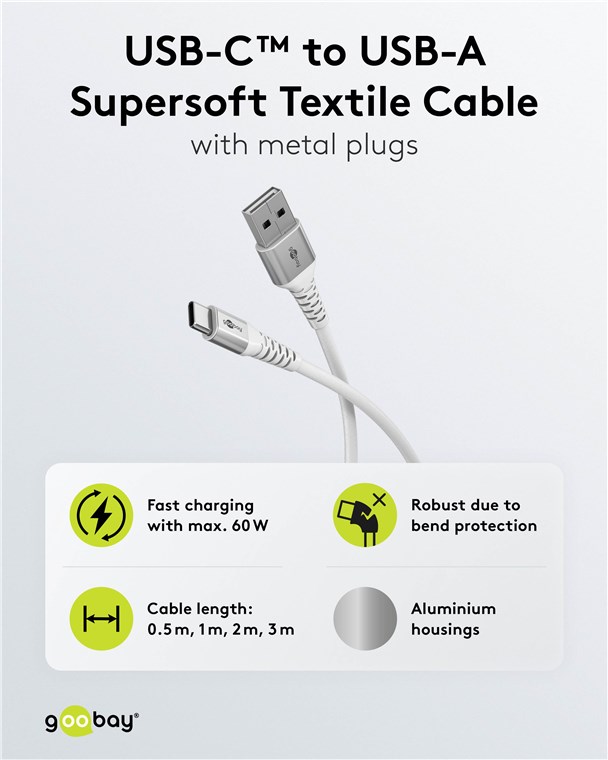 Goobay USB-C to USB-A Supersoft Textile Cable with Metal Plugs | 74530 - Image 4