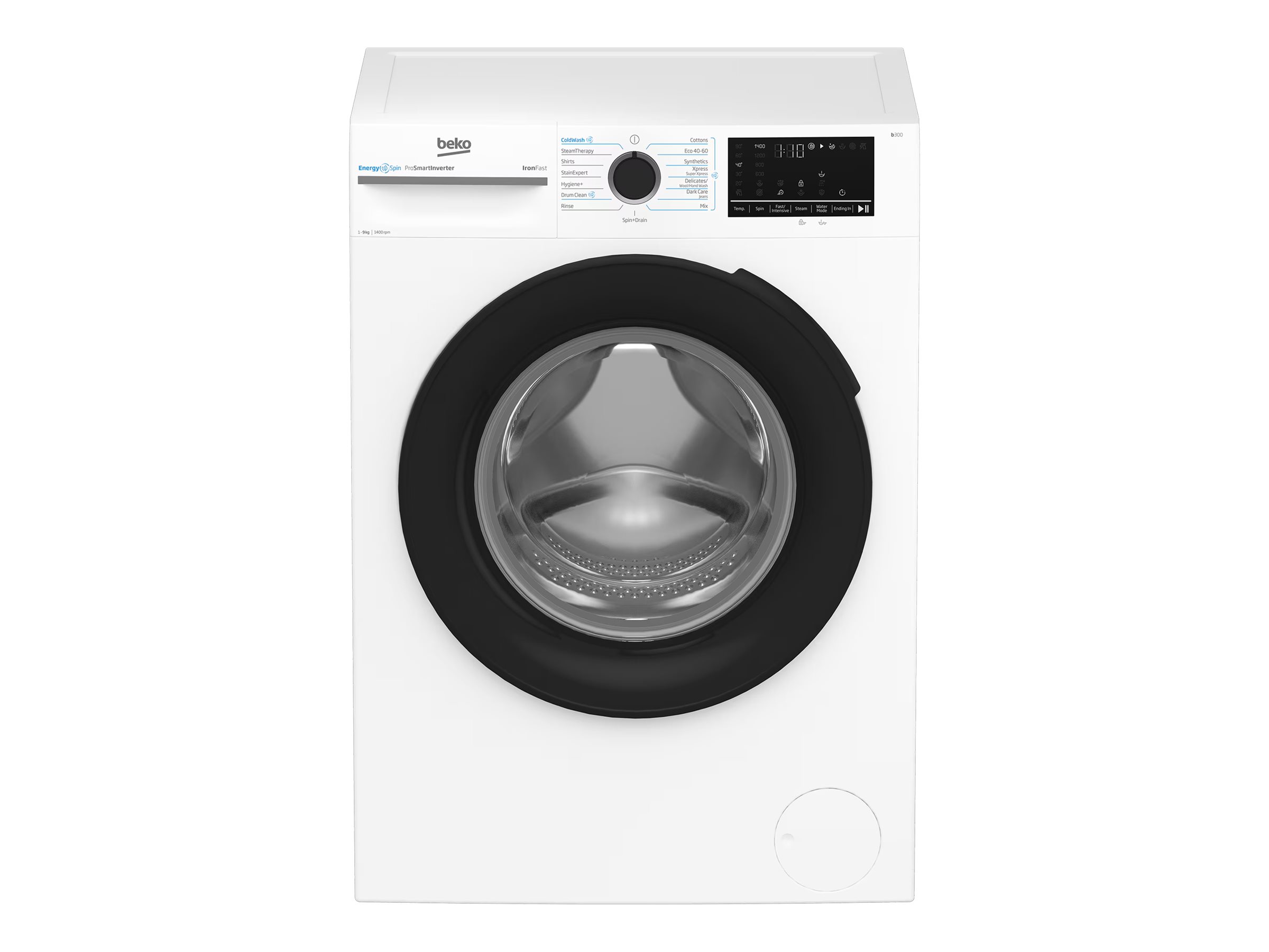 BEKO Washing Machine | BM3WFSU49415WB | Energy efficiency class A | Front loading | Washing capacity 9 kg | 1400 RPM | Depth 55 cm | Width 60 cm | Display | Digital | Steam function | White - Image 2