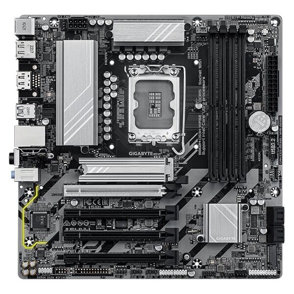 Gigabyte B860M DS3H WIFI6E | Processor family Intel | Processor socket LGA1851 | DDR5 | Supported hard disk drive interfaces SATA, M.2 | Number of SATA connectors 4