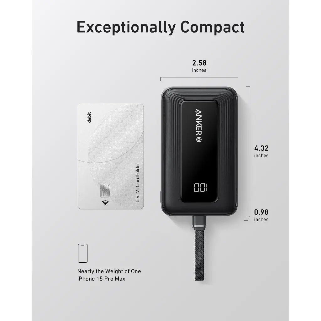 Anker Power Bank with Built-In USB-C Cable | A1688H11 | 10000 mAh | Black - Image 2