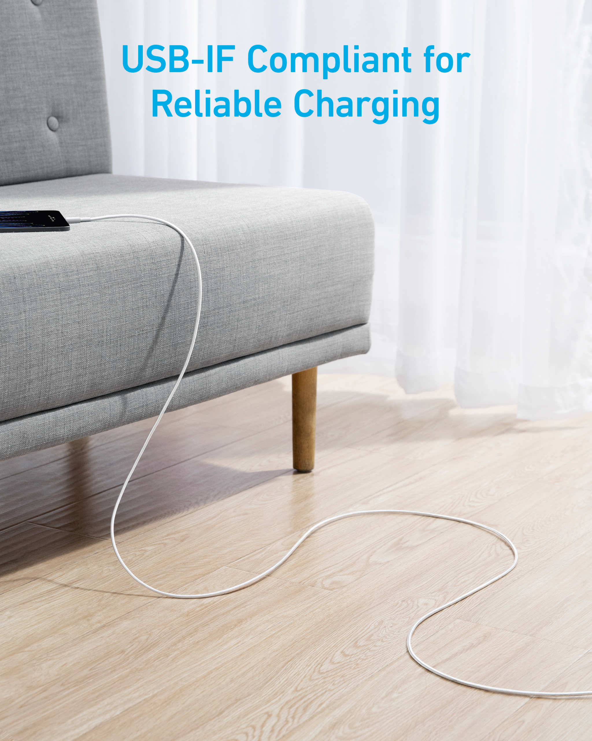 Anker 322 Nylon Cable, White | A81H5G21 | USB-A to USB-C - Image 5