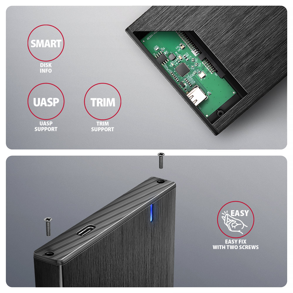 AXAGON USB-C 5Gbps - SATA 6G external box for 2.5" SSD/HDD | EE25-XA6C - Image 4