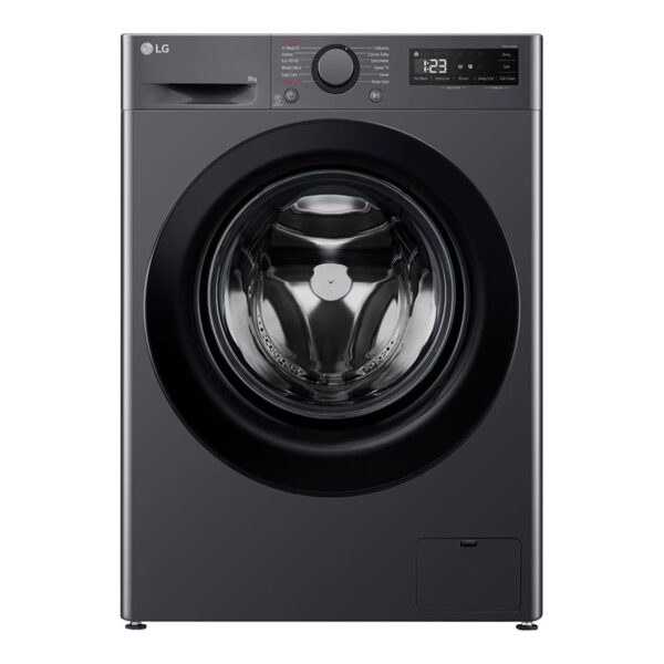 LG Washing machine | F2WR508SBM | Energy efficiency class A | Front loading | Washing capacity 8 kg | 1200 RPM | Depth 48 cm | Width 60 cm | Display | LED | Steam function | Direct drive | Black