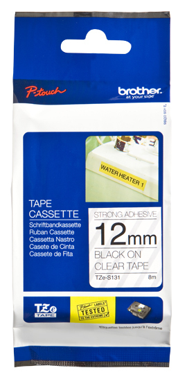 Brother | TZe-S131 Strong Adhesive Laminated Tape | Black on Clear | TZe | 8 m | 1.2 cm - Image 3