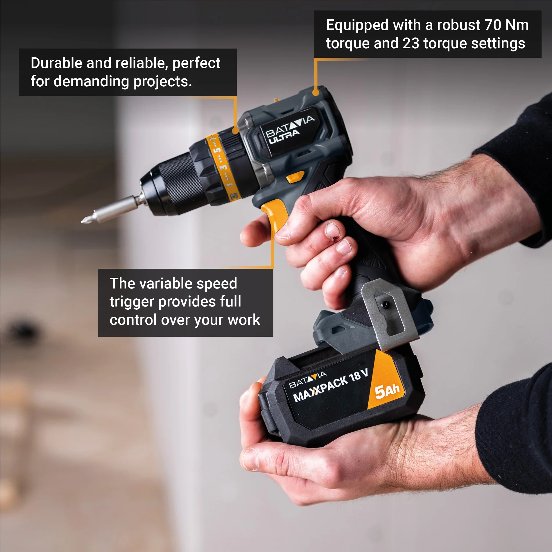 Batavia B.V. 18V Cordless Brushless Combi Drill 70 Nm, Without Battery and Charger - Image 8