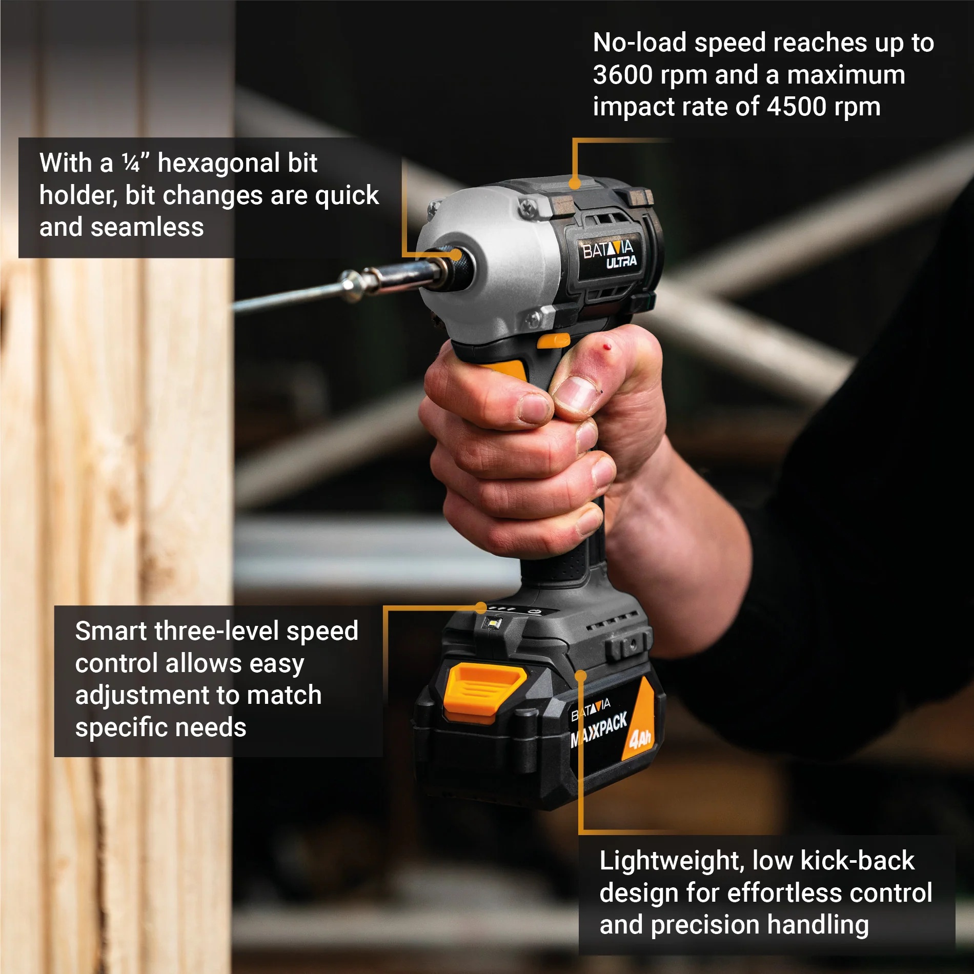Batavia B.V. 18V Cordless Brushless Impact Driver 230 Nm, Without Battery and Charger - Image 5