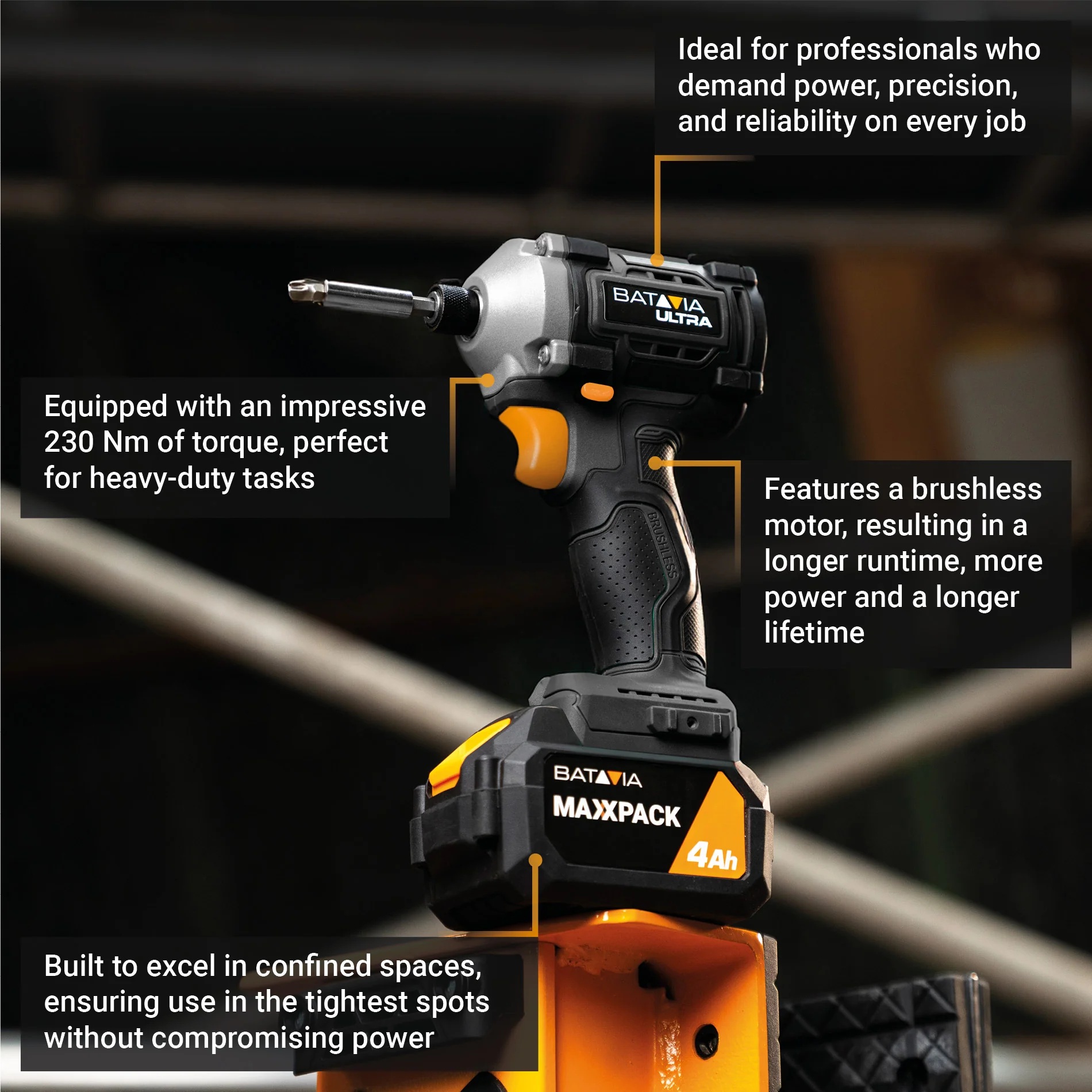 Batavia B.V. 18V Cordless Brushless Impact Driver 230 Nm, Without Battery and Charger - Image 6