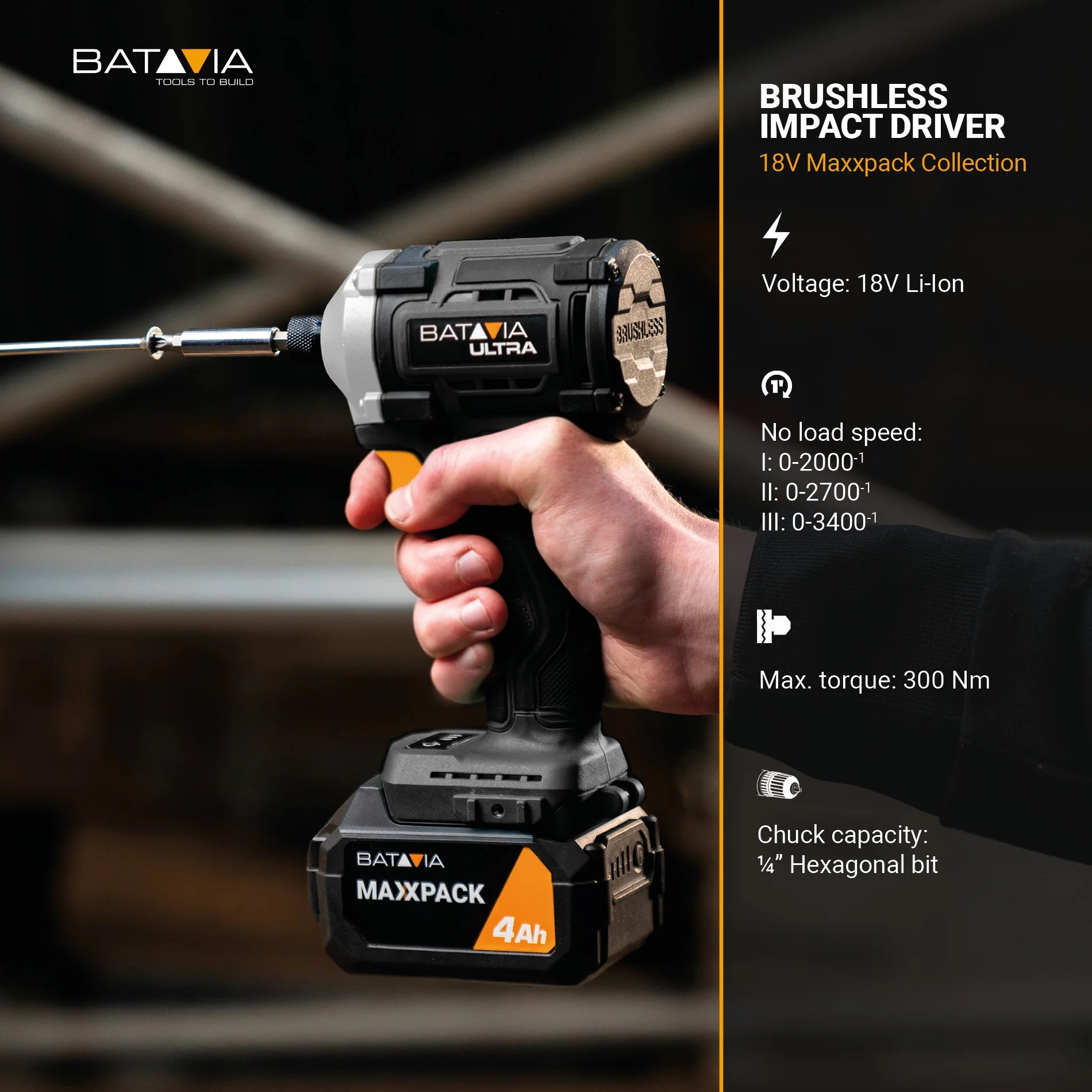 Batavia B.V. 18V Cordless Brushless Impact Driver 230 Nm, Without Battery and Charger - Image 7