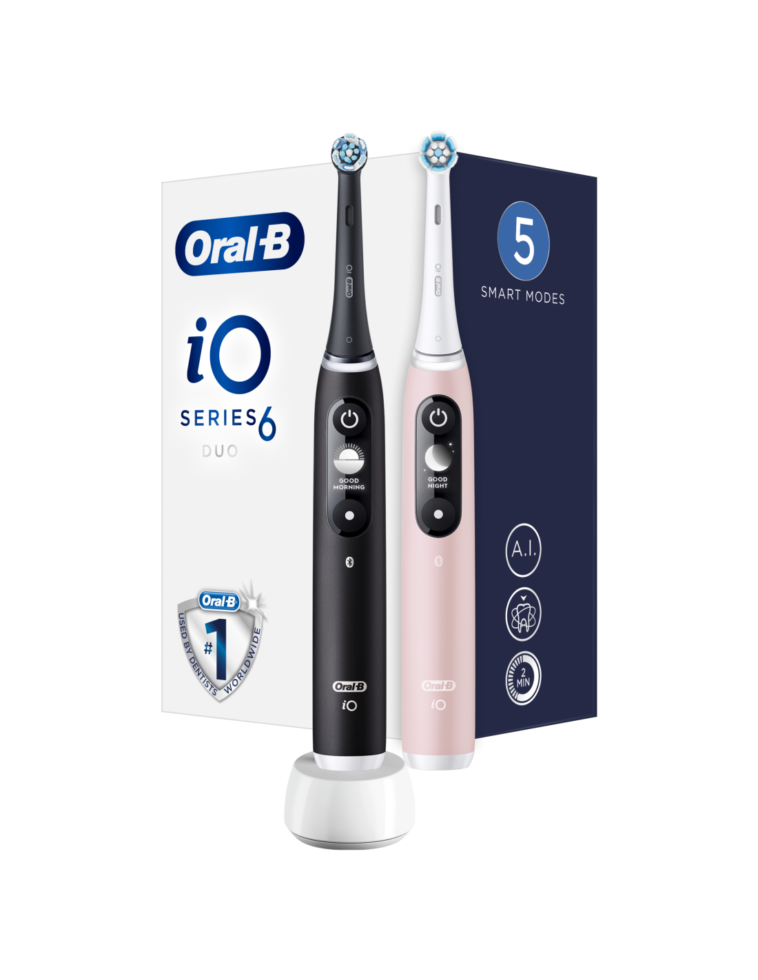 Oral-B Electric Toothbrush | iO6 DuoPack | Rechargeable | For adults | Number of brush heads included 2 | Number of teeth brushing modes 5 | Black/Pink - Image 2