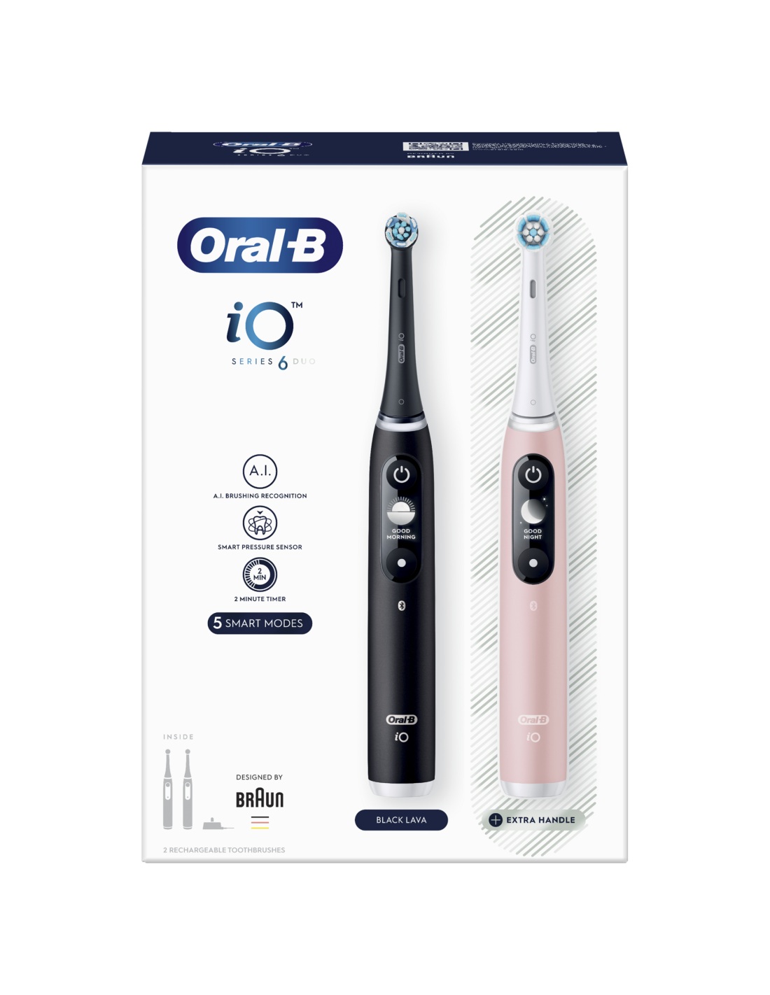 Oral-B Electric Toothbrush | iO6 DuoPack | Rechargeable | For adults | Number of brush heads included 2 | Number of teeth brushing modes 5 | Black/Pink - Image 3