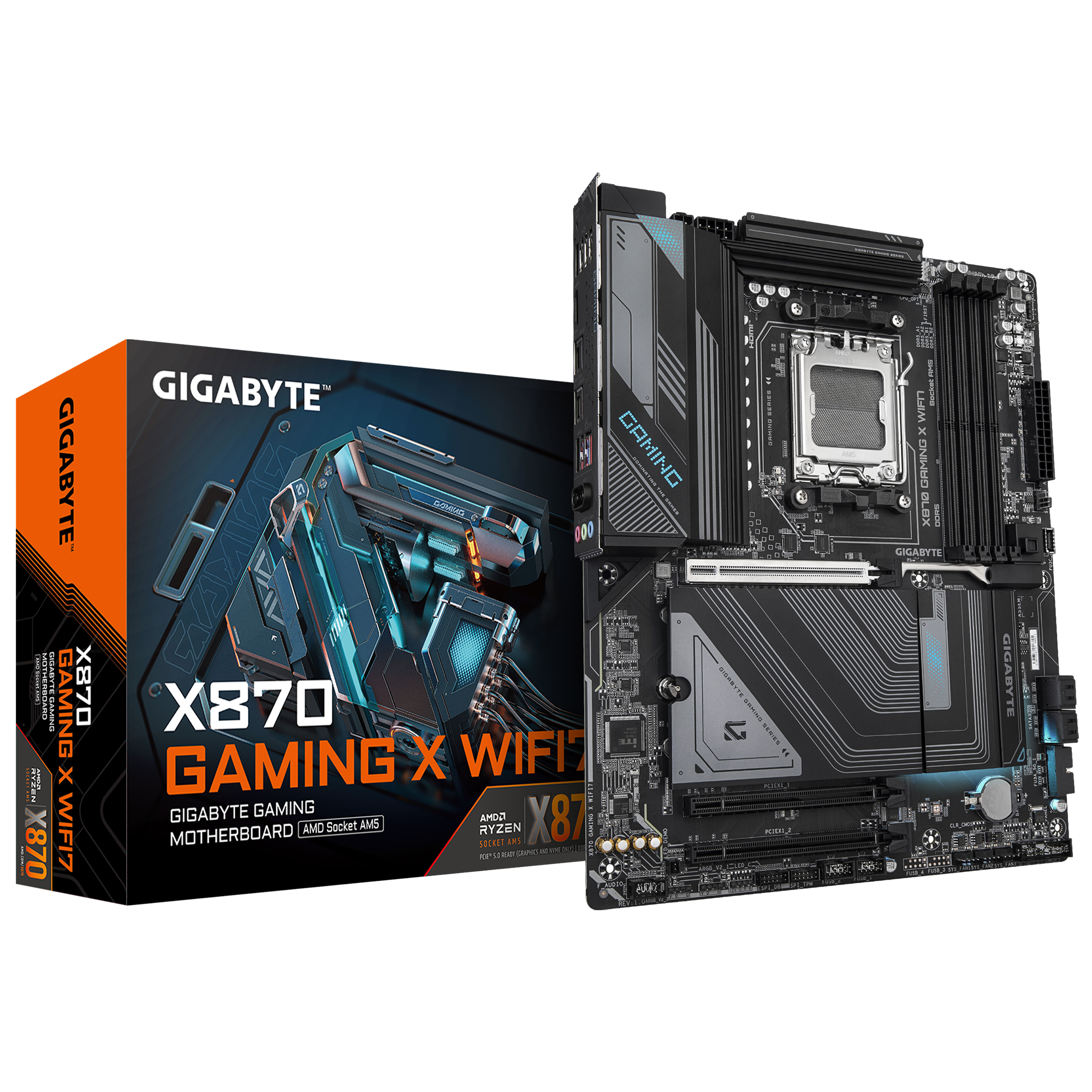 Gigabyte X870 GAMING X WIFI7 | Processor family AMD | Processor socket AM5 | DDR5 DIMM | Supported hard disk drive interfaces SATA, M.2 | Number of SATA connectors 4 - Image 4
