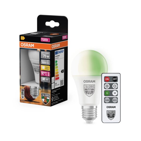 Osram Žalgiris Edition E27 1055lm LED Lamp with Remote | E27 | 9.5 W | 2700K warm white, green