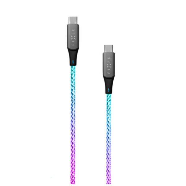 Fixed | Glowing Charging Cable USB-C/USB-C, PD support, Rainbow | FIXDLED-CC-RA