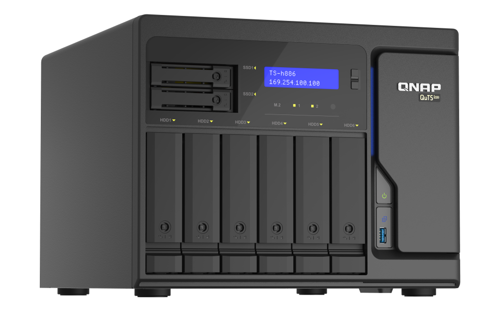 QNAP 6-Bay Desktop QuTS hero NAS with four 2.5GbE ports | TS-h886-D1602-8G | Intel | Xeon D-1602 | Processor frequency 3.2 GHz | 8 GB | UDIMM DDR4 | Total installed storage capacity 128 GB | Black - Image 3