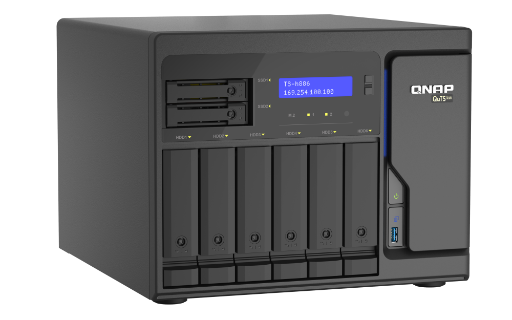 QNAP 6-Bay Desktop QuTS hero NAS with four 2.5GbE ports | TS-h886-D1602-8G | Intel | Xeon D-1602 | Processor frequency 3.2 GHz | 8 GB | UDIMM DDR4 | Total installed storage capacity 128 GB | Black - Image 4