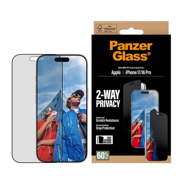 PanzerGlass Screen protector | Apple | iPhone 17/iPhone 16 Pro | Tempered Glass | Transparent | Ultra-Wide Fit w. EasyAligner