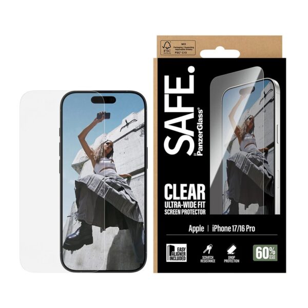 PanzerGlass Screen protector | Apple | iPhone 16 Pro/iPhone 17 | Transparent | Ultra-Wide Fit w. EasyAligner