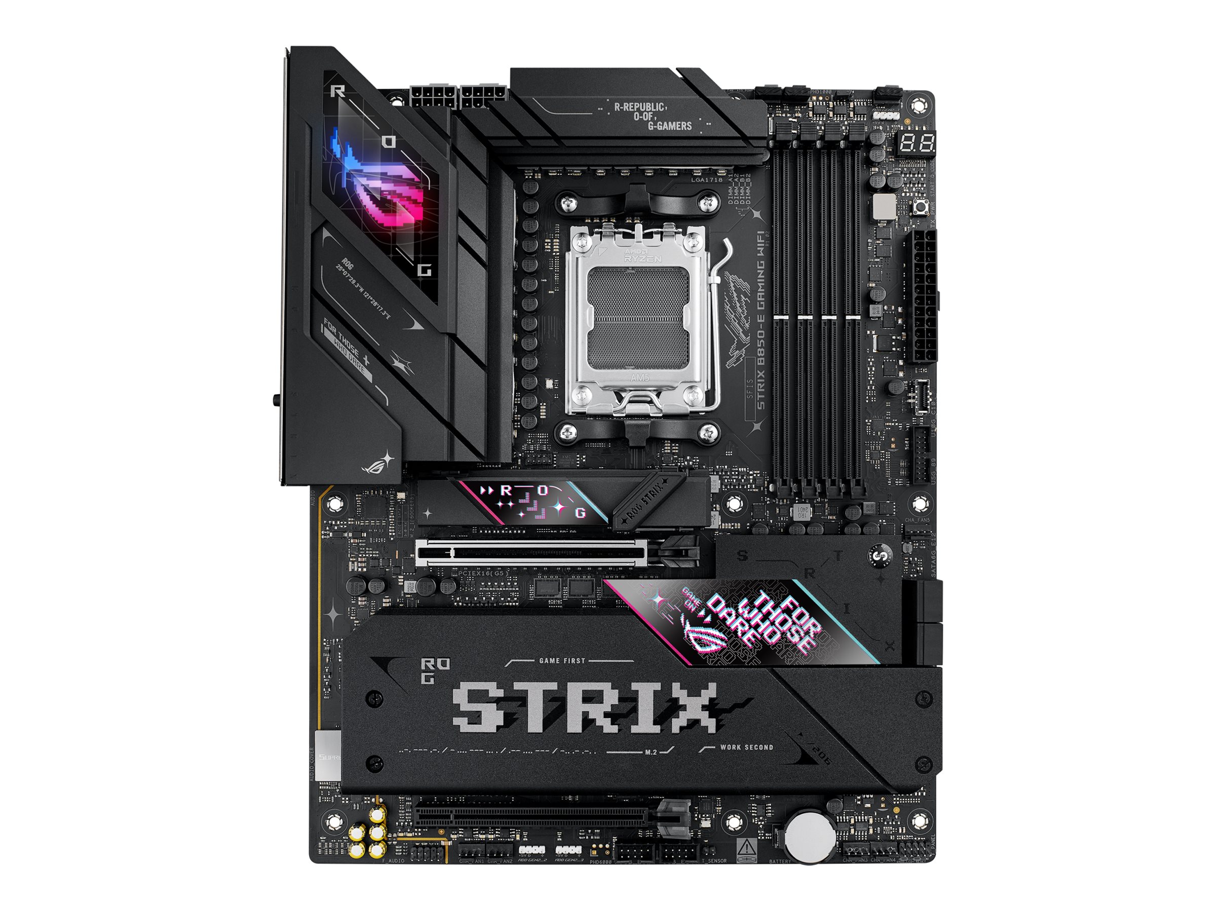 Asus ROG STRIX B850-E GAMING WIFI | Processor family AMD | Processor socket AM5 | DDR5 | Supported hard disk drive interfaces SATA, M.2 | Number of SATA connectors 4 - Image 2